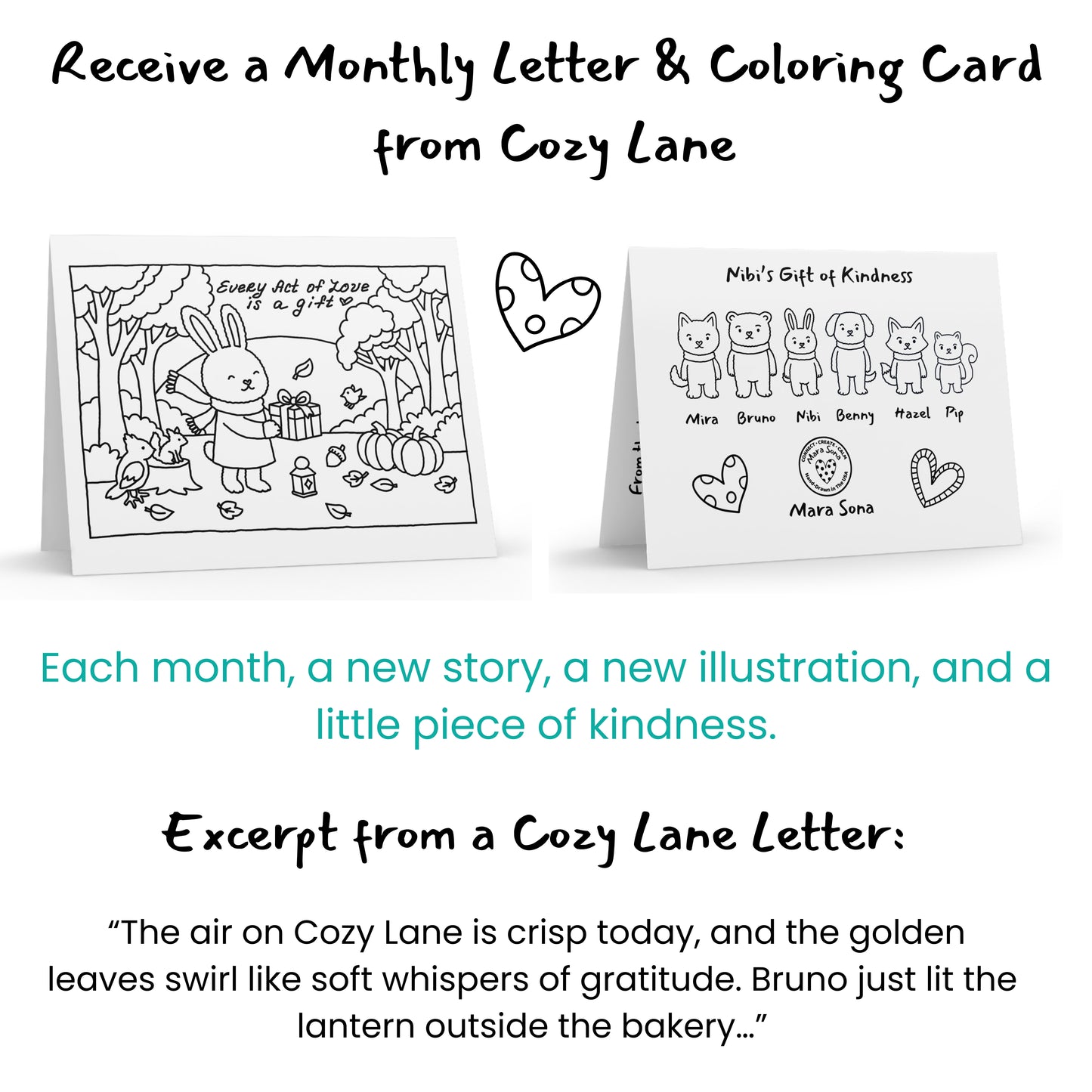 Letters from Cozy Lane — Monthly Illustrated Letter & Coloring Card Subscription